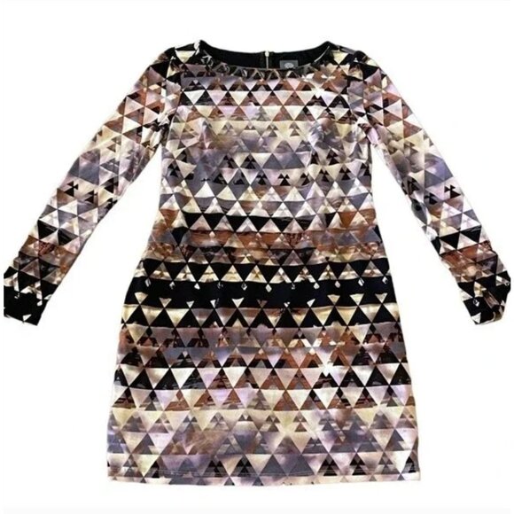 VINCE CAMUTO Multi Geometric Sheath Ponte Dress Woman's Size 10 Excellent very g - Picture 3 of 11